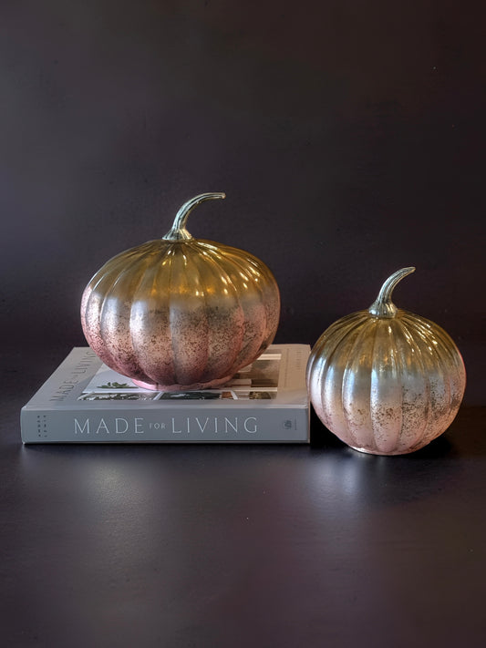 Vintage Stone Foil Glass Pumpkin Large