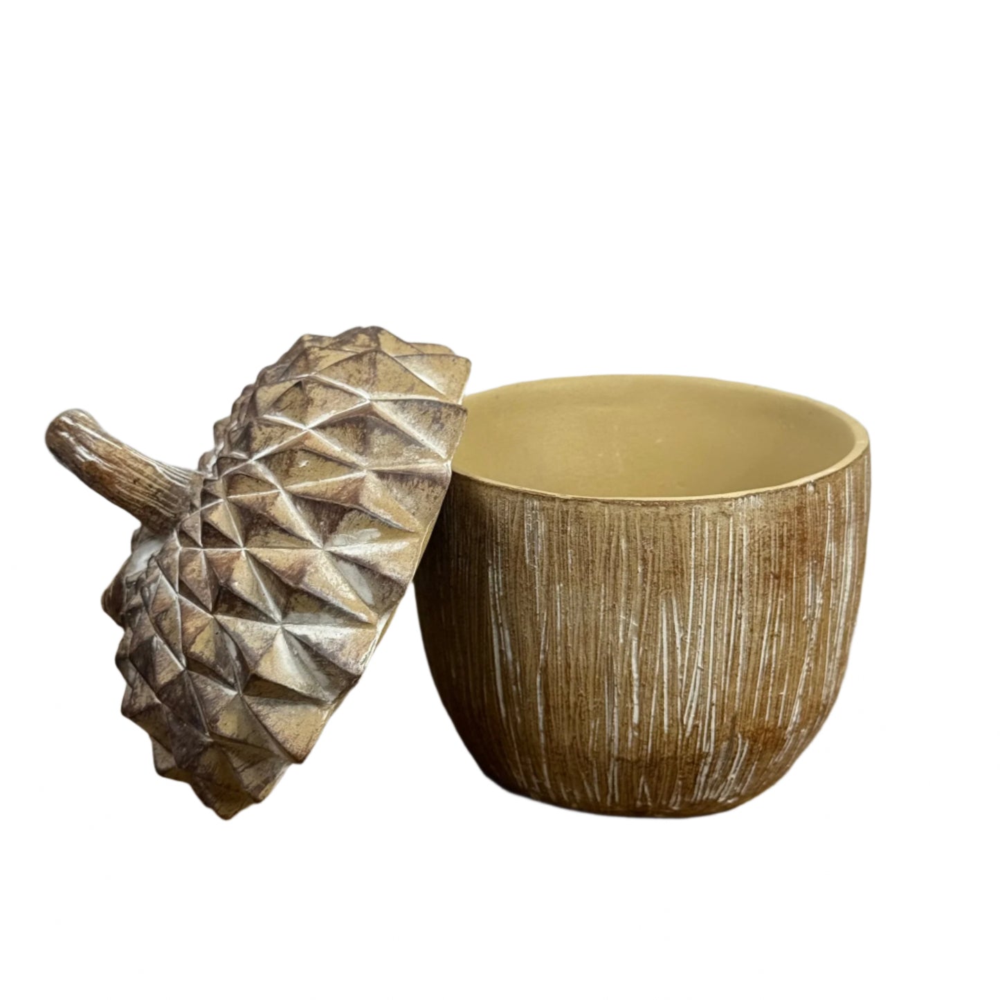 Whitewash Resin Acorn Lidded Container