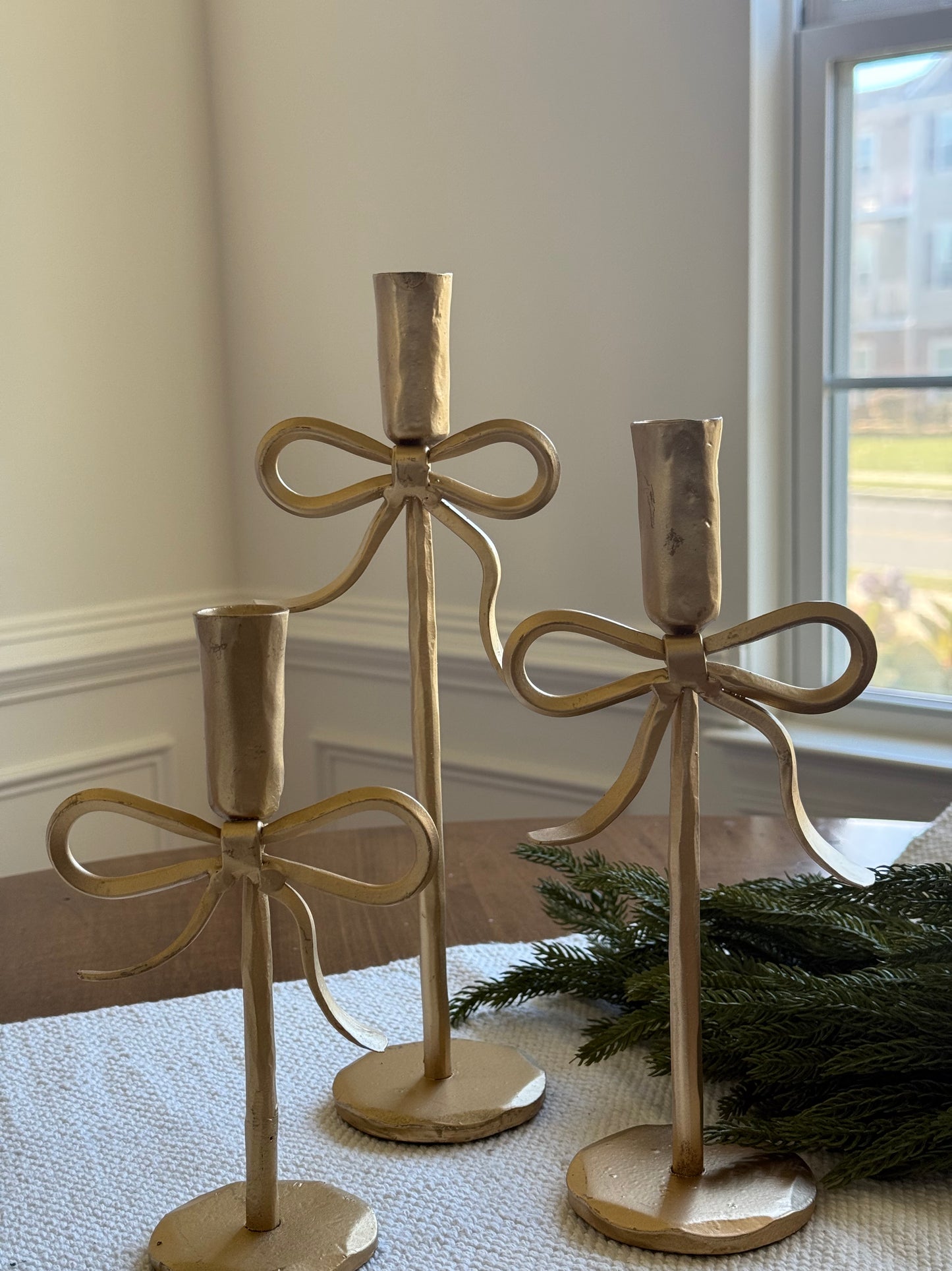 Gold Bow Candle Holders