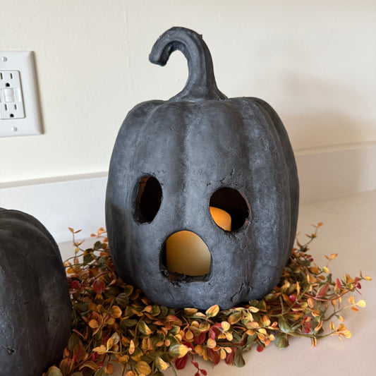 Black Terracotta Ghost Face Pumpkin -12''