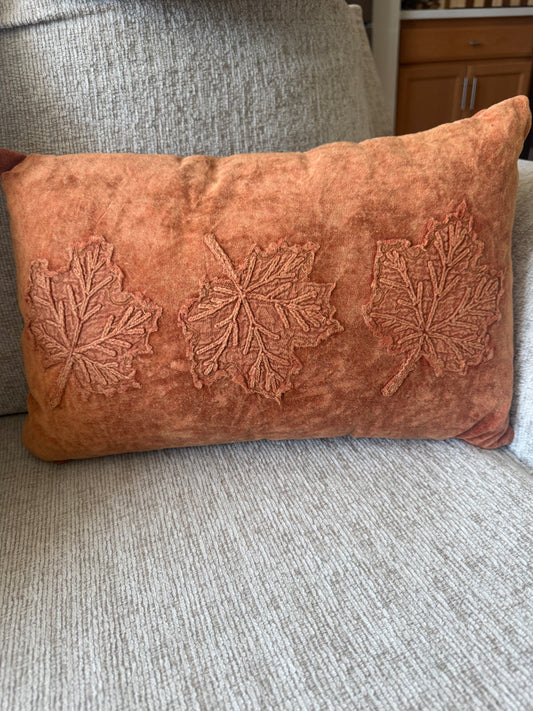 Velvet Burnt Orange Leaf Pillow