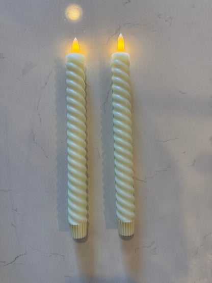 Cream Spiral Flameless Taper Candle- Set of 2