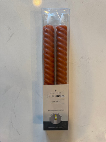 Rust Spiral Flameless Taper Candle - Set of 2