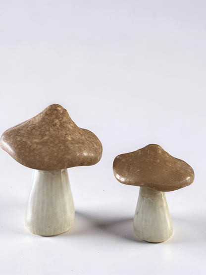 Beige Stoneware Mushrooms Set of 2