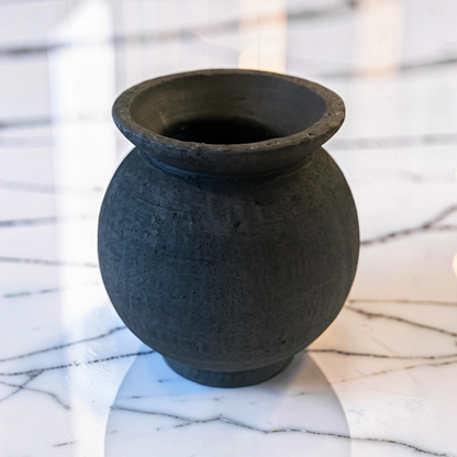 Black Round Pot - 9.6''H