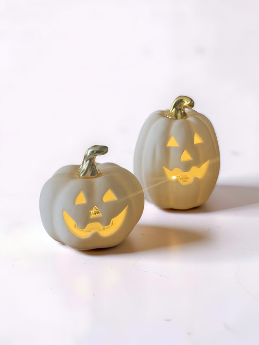 White Mini Jack O Lanterns Set of 2