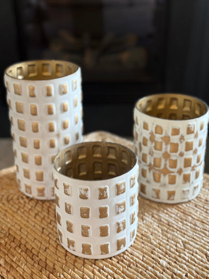 Gold and Whitewashed Cube Embossed Containers