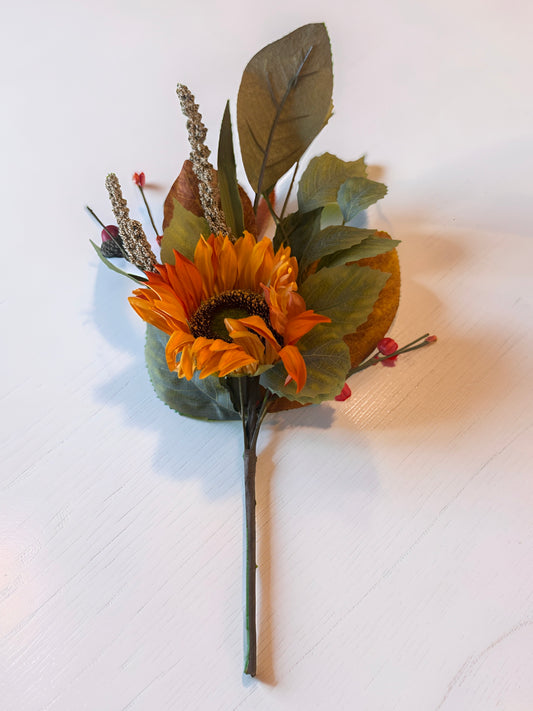 Sunflower Pick with Mini Pumpkins