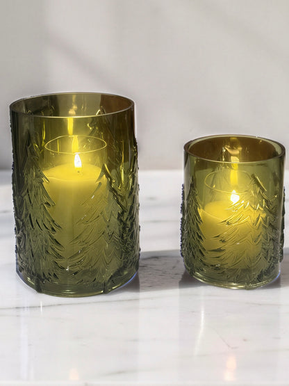 Green Glass Tree Glass Candle Holder