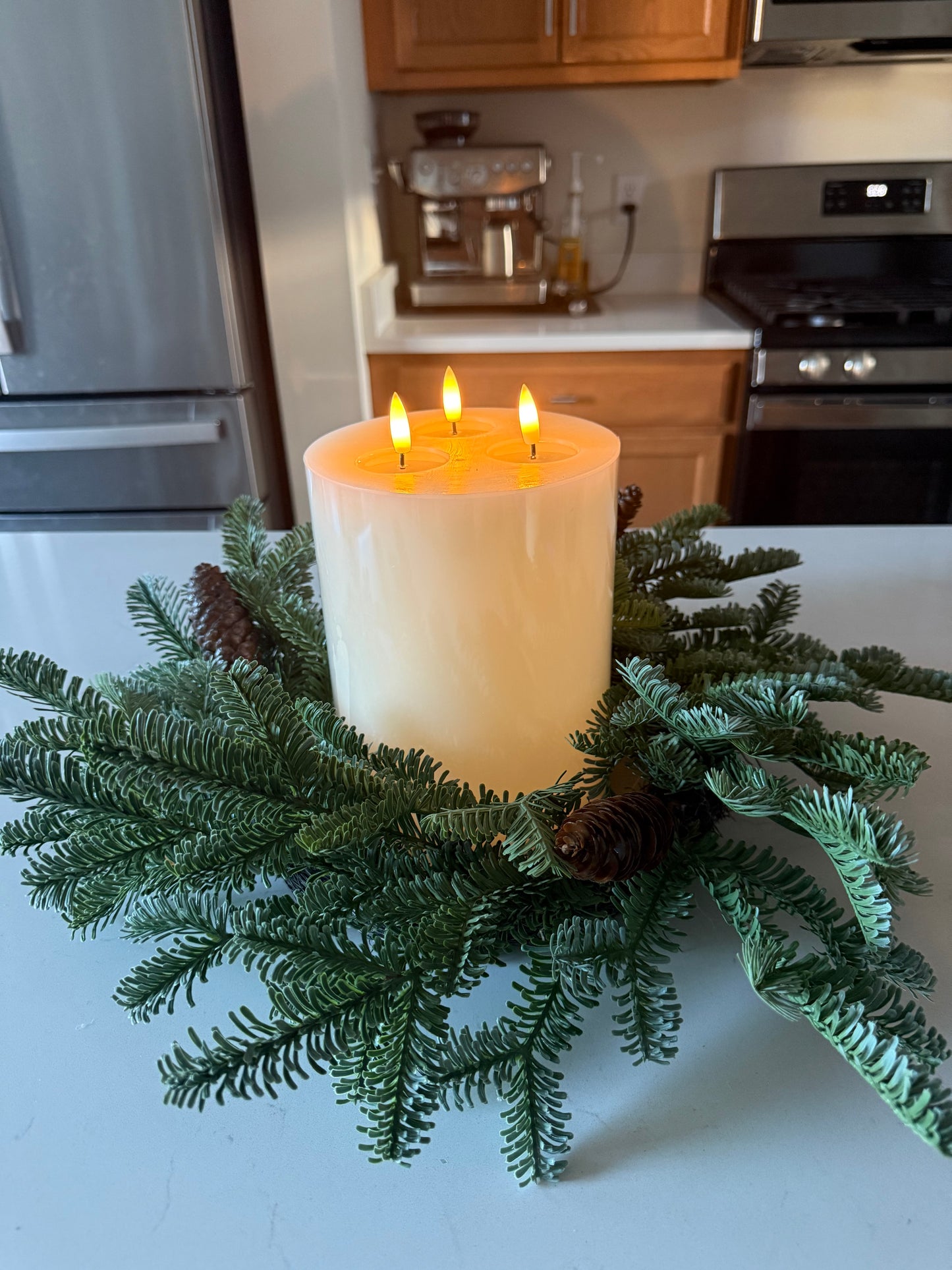 3 Wick Flameless Candle Cream -9”H