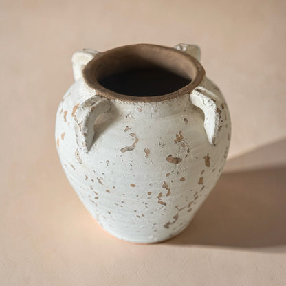 Vintage White Terracotta Vase -8.5”H