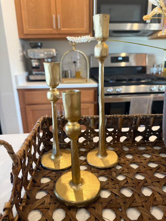 Gold Iron Ball Candle Stands-set of 3