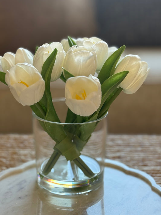 Real Touch Tulips in Glass Vase
