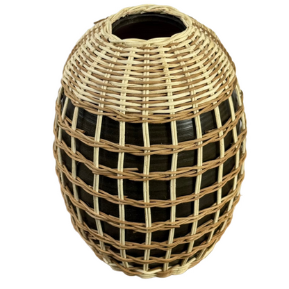 Hand Woven Seagrass and Bamboo Wrapped Vase