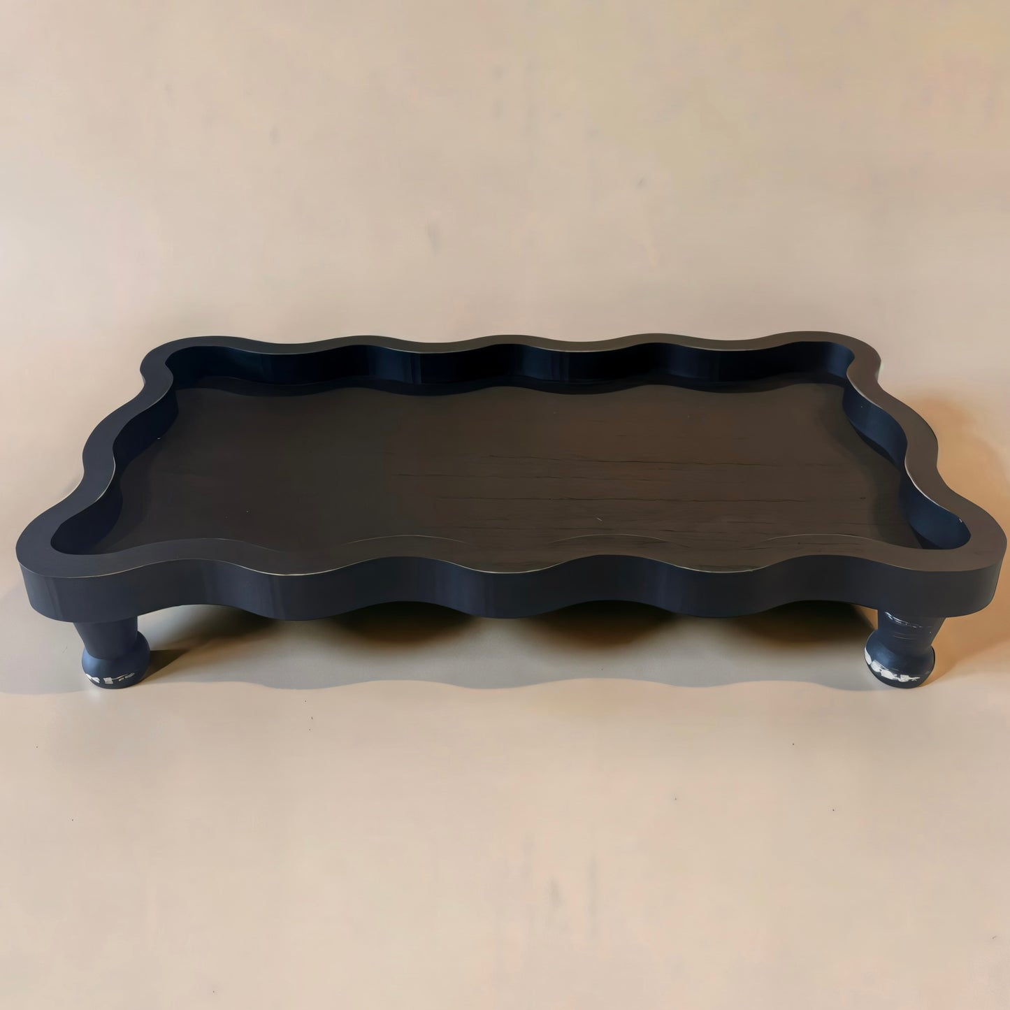 Black Scalloped Raised Wood Tray - 17.25”