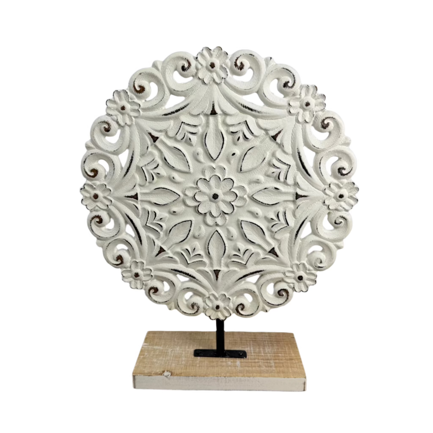 White Carved Round Art Stand