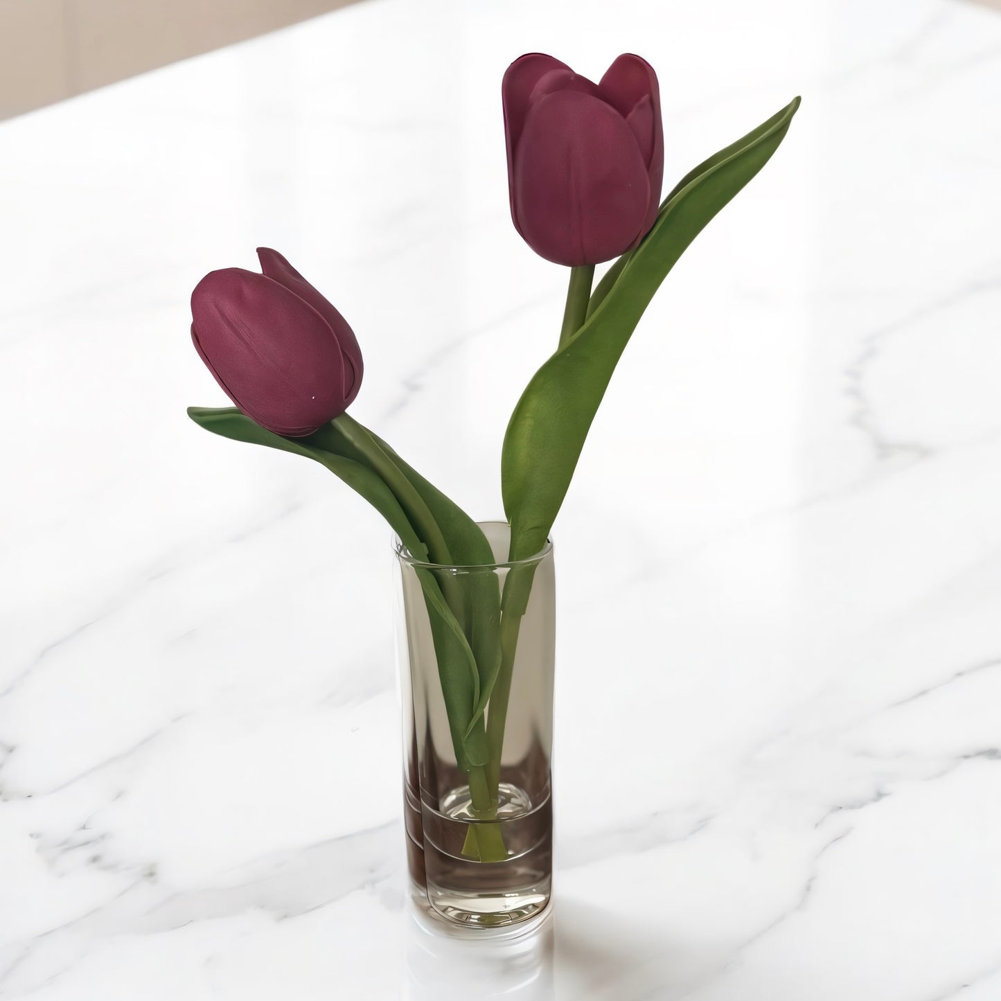 Fuchsia Real Touch Double Tulip in Glass Vase -