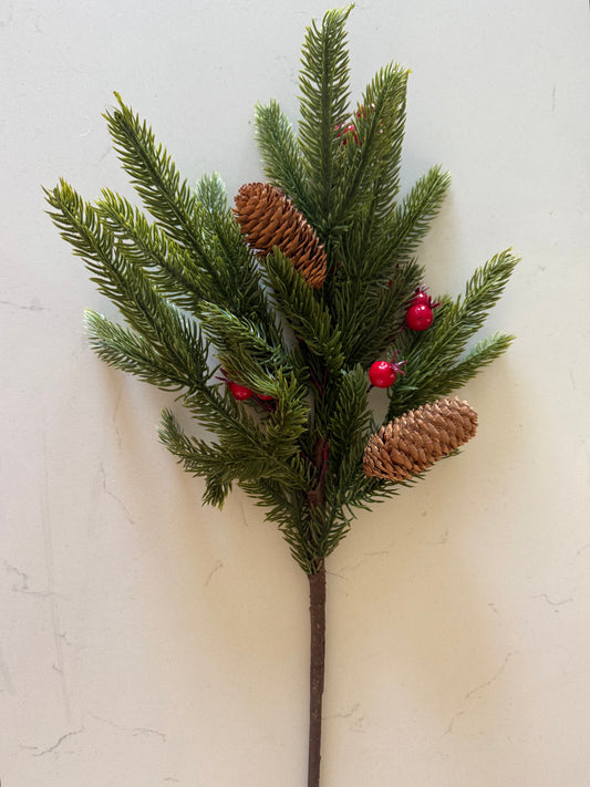 Real Touch Red Berry Spruce Spray- 23”L