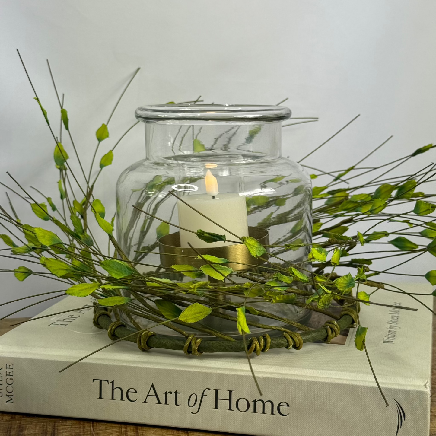 Glass Hurricane with Gold Pillar Candleholder