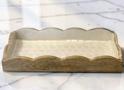 White Scallop Pattern Wood Tray