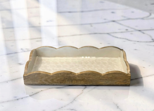 White Scallop Pattern Wood Tray