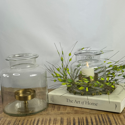 Glass Hurricane with Gold Pillar Candleholder