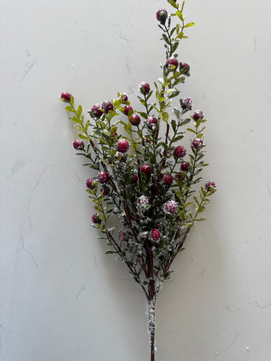 Glittered Snowy Red Berry Leaf Bush -21”L