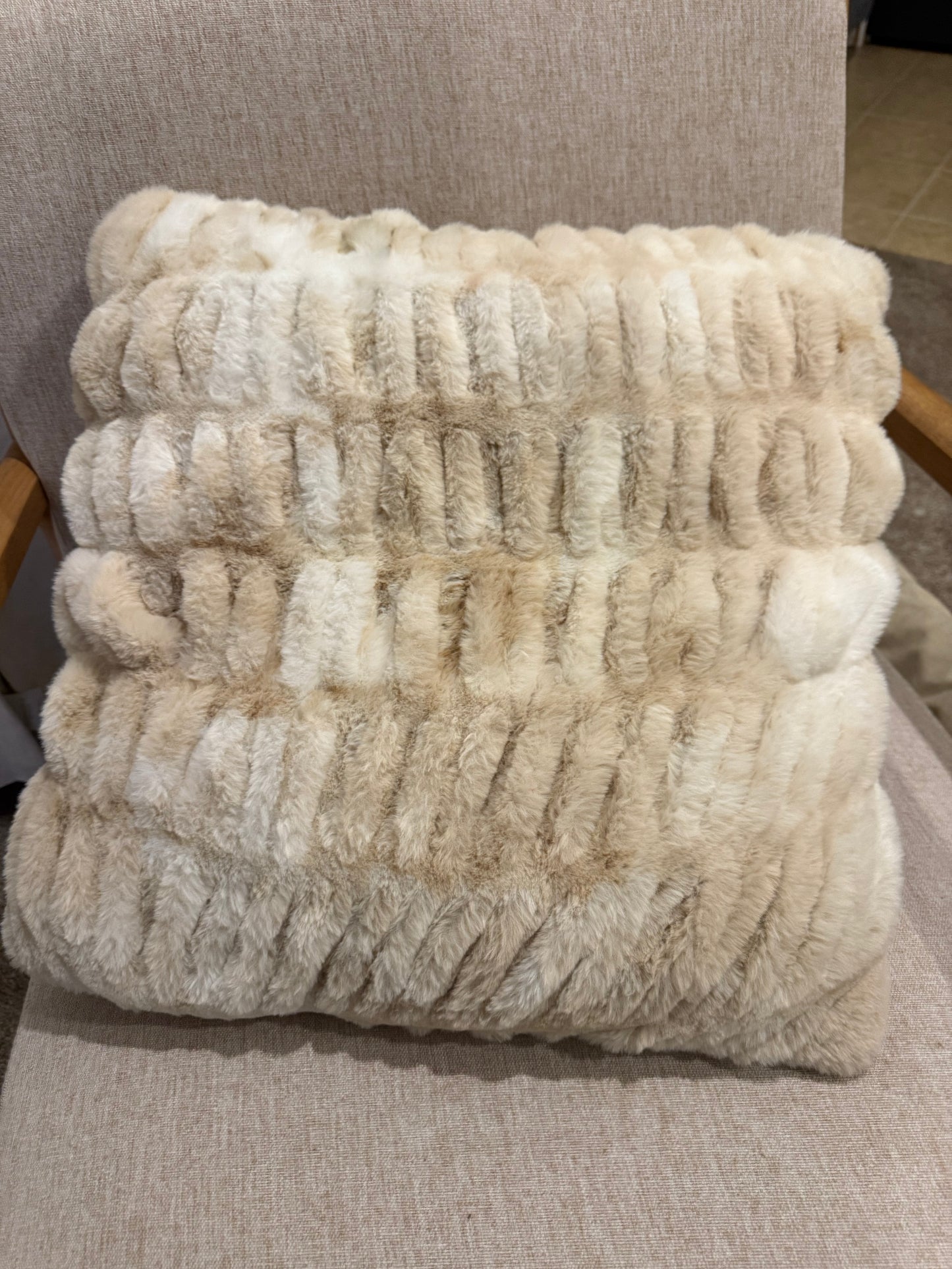 Cream and Tan Ribbed Fur Pillow - 40% OFF