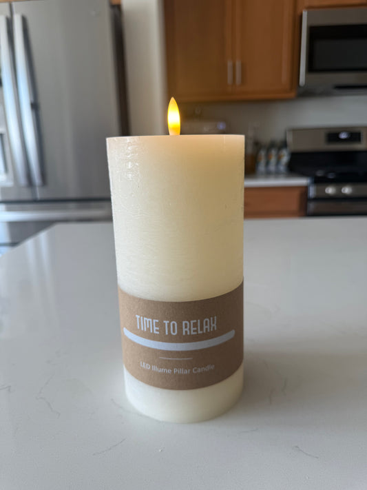 Flameless Ivory Pillar Candle Wide - 8''H