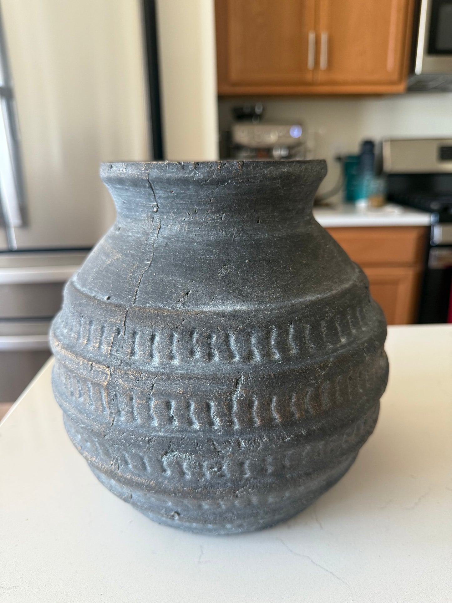 Black Terracotta Stripe Vase