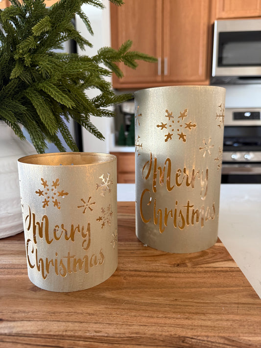 Gold Merry Christmas Lanterns -Set of 2