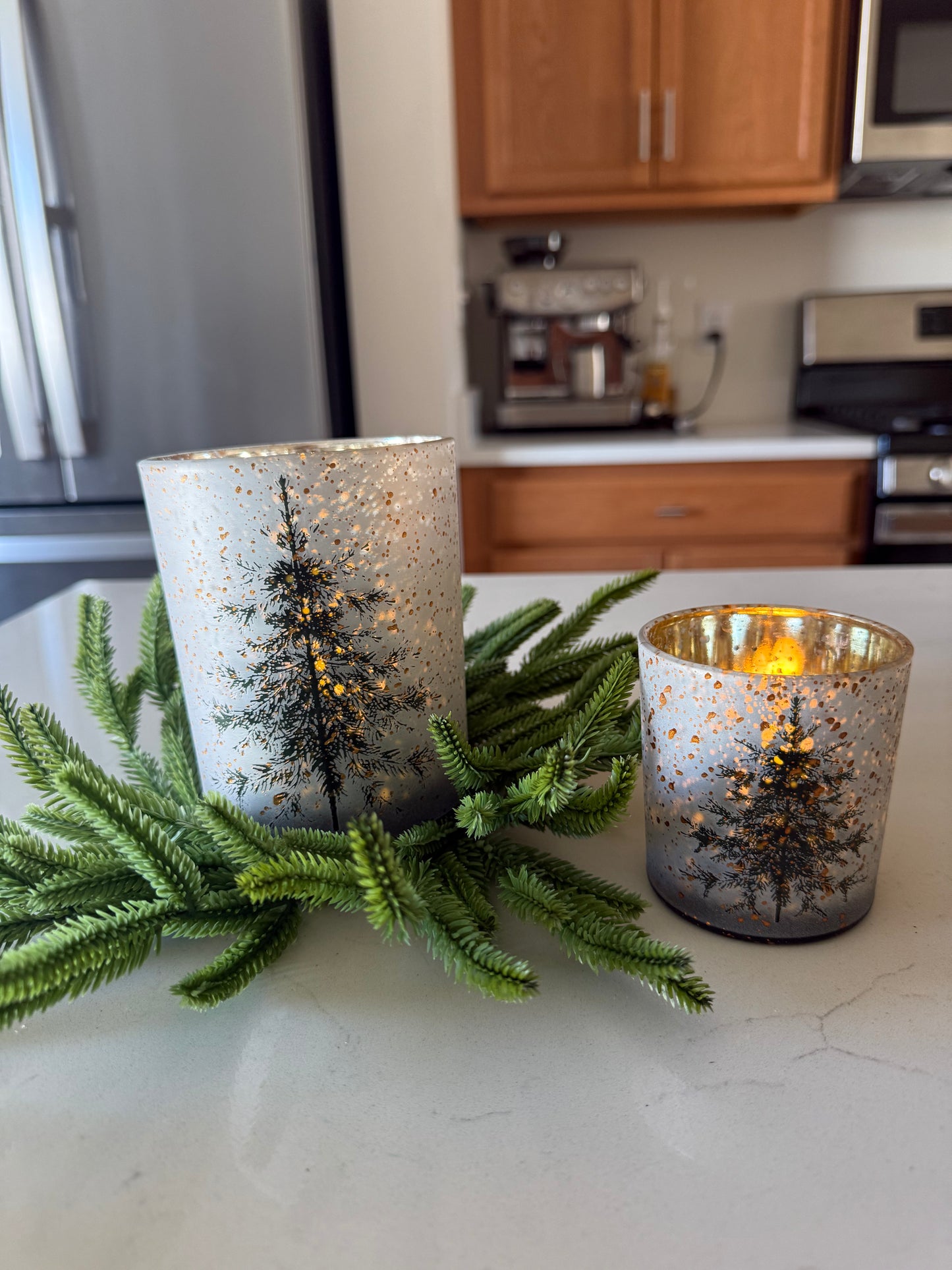 Gold Tree Dots Candle Holders - Set of 2