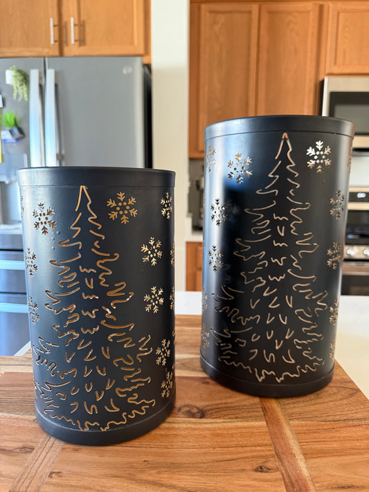 Black Tree and Snowflake Tin Lanterns