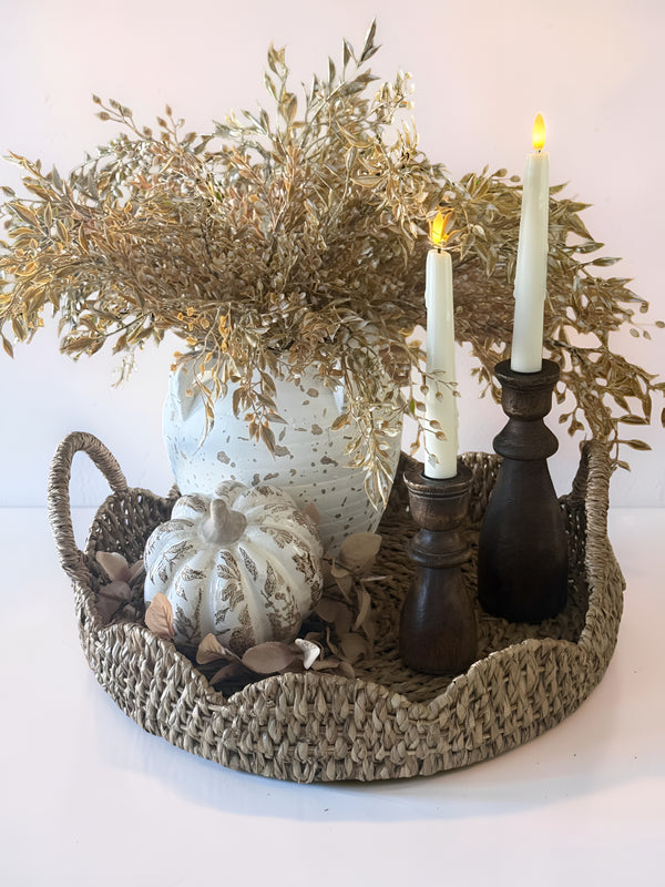 Simple textures. Soft neutrals. A warm glow. 🤍🍂Sometimes all it takes is a woven tray, layered candlelight, a beautiful vase filled with fall stems, and a single pumpkin to create a cozy moment you’ll love coming home to.Every piece is thoughtfully curated to help you style your home with ease. Because the little details make all the difference.✨ Shop the look while it’s available—our collections are always limited, and many seasonal favorites won’t be restocked.🤍 Home Decor with Michelle