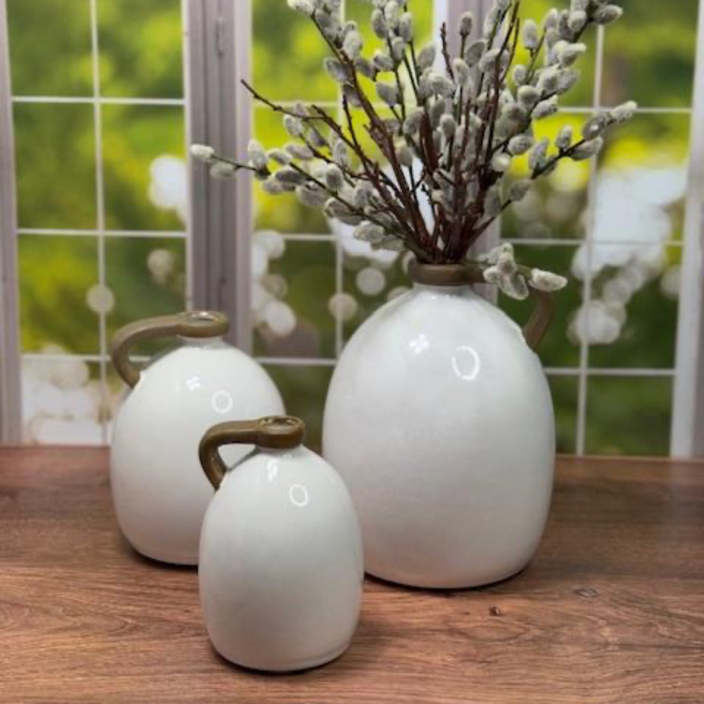White Ceramic Jugs with unglazed Handles